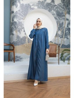 Taşlı Tensel Fermuarlı Ferace Koyu Mavi