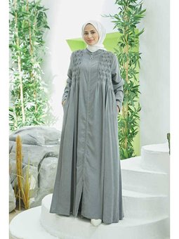 Tensel Kroşetalı Fermuarlı Ferace Gri