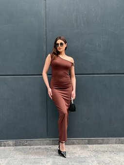 Kahverengi Uzun Abiye Elbise