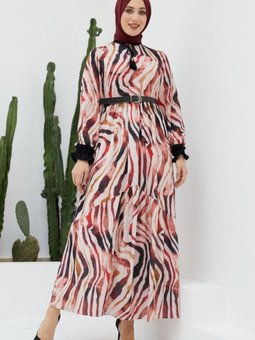 Kırmızı Ankanoor Kobe Krep Püskül Detaylı Kemerli Elbise