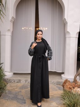 Papatya Ankanoor Siyah Mavi Süzene Nakışlı Reglan Kol Ferace