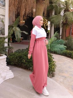 Pudra Ankanoor Garnili Iki İplik Pamuklu Elbise