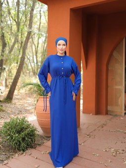 Saks Mavisi Ankanoor Yarım Pat Burgu Örme Elbise