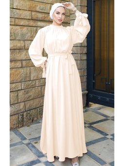 Sarı Ankanoor Ekru Büzgü Yaka Salaş Elbise