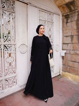 Siyah Ankanoor Kahverengi Gizli Patlı İnci Detaylı Ferace