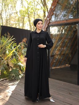 Siyah Ankanoor Tam Boy Düğmeli Ferace