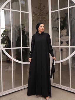 Siyah Gizli Patlı Düğmeli Ferace