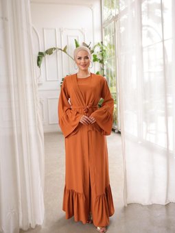 Turuncu Ankanoor Kiremit Fırfırlı İkili Takım Abaya