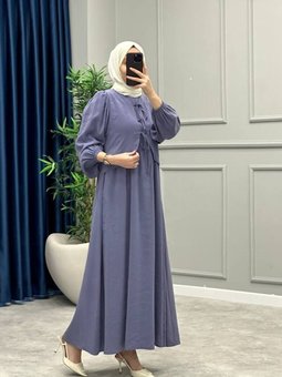 Gri Önden Kurdale Bağlamalı İnce Modal Kumaş Elbise