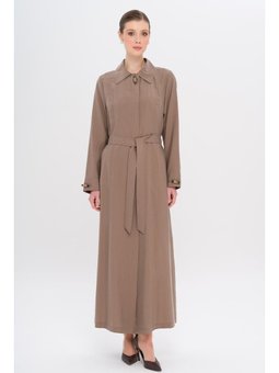 Gömlek Yaka Aksesuar Detaylı Astarsız Modal Büyük Beden Pardesü A.kahve