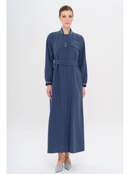 Ribana Detaylı Astarsız Modal İndigo Pardesü