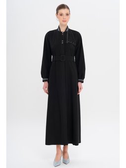 Ribana Detaylı Astarsız Modal Siyah Pardesü