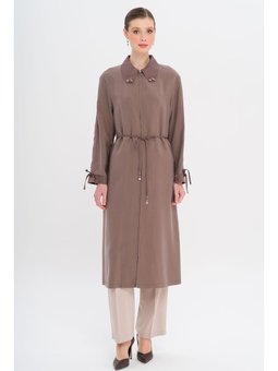 Yakası Boncuk Kolu Büzgü Detaylı Astarsız Modal Kap Kahve