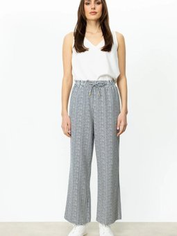 Lacivert Çizgi Desenli Bol Paça Pantolon