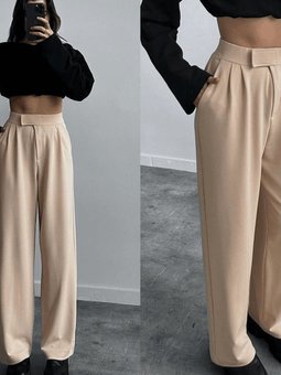 Bej Cırtlı Palazzo Pantolon