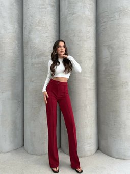 Bordo Önü Cumalı İthal Krep Pantolon