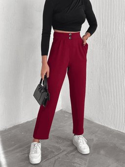 Bordo Örme Krep Çift Düğmeli Pantolon