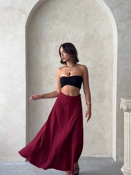 Bordo Uzun Astarlı Etek