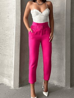 Fuşya Kemerli Havuç Pantolon