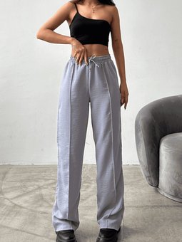 Gri Çımalı Keten Pantolon