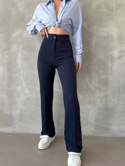 Lacivert Önü Cumalı İthal Krep Pantolon