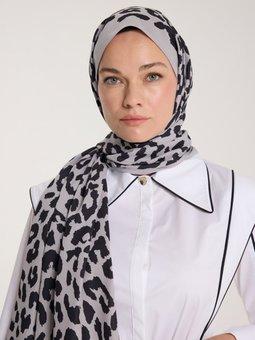 Pure Tone Siyah Şal Leopar Desen Soft Gri