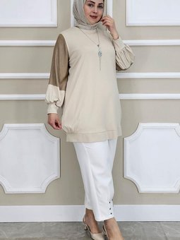 Bej Kombinli Kolye Detaylı