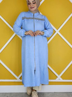 Buz Mavi Dantel Şerit Detaylı Kap