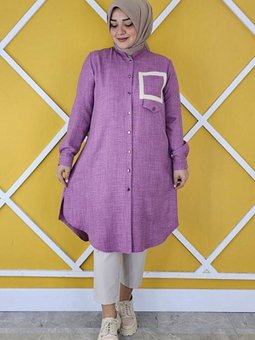 Gül Kurusu Kare Kombinli Keten Gömlek