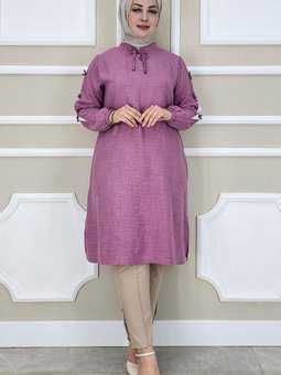 Gül Kurusu Omuzlardan Kollara Düğme Detay Tunik