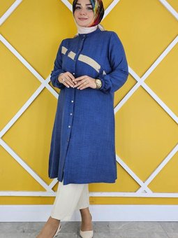 İndigo Çapraz Geçiş Kombinli Hakim Yaka Gömlek