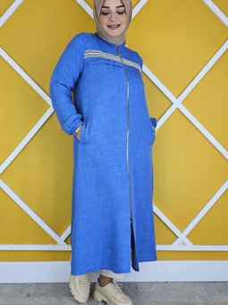 İndigo Dantel Şerit Detaylı Kap