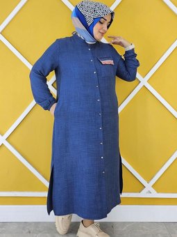 İndigo Hakim Yaka Taş Ve Şerit Detaylı Düğmeli Kap