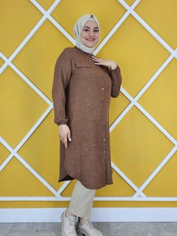 Kahverengi Arma Ve Taş Detaylı Keten Gömlek