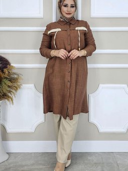 Kahverengi Bağucu Detaylı Gömlek