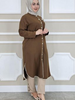 Kahverengi Biyeli Broş Detaylı Kap