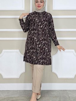 Kahverengi Dalga Desenli Tunik