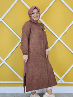 Kahverengi Hakim Yaka Taş Ve Şerit Detaylı Düğmeli Kap