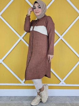 Kahverengi Nervür Cep Taş Detaylı Gömlek