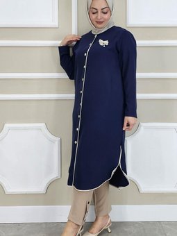 Lacivert Biyeli Broş Detaylı Kap