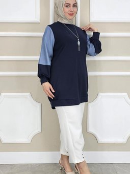 Lacivert Kombinli Kolye Detaylı