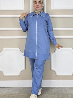 Mavi Beden Taş Detaylı İkili Takım
