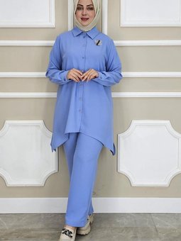 Mavi Broş Detaylı İkili Takım