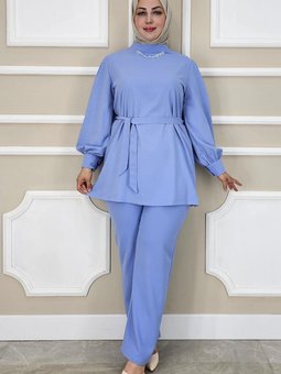 Mavi Dantel Detaylı İkili Takım