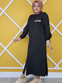 Siyah Hakim Yaka Taş Ve Şerit Detaylı Düğmeli Kap