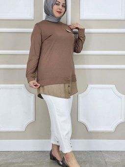 Taba Kot Kombinli Düğme Detaylı Tunik