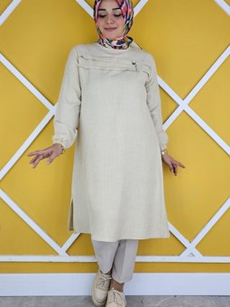 Taş Aller Kesim Broş Detaylı Tunik