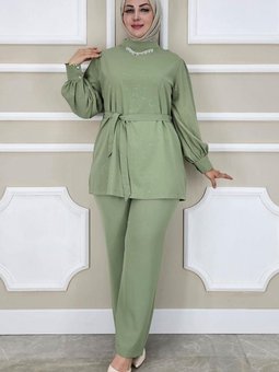 Yeşil Dantel Detaylı İkili Takım