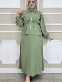 Yeşil Fermuarlı Bağcıklı İkili Takım