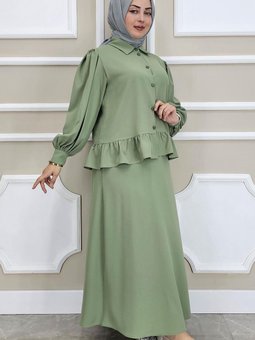 Yeşil Fırfır Detaylı Etekli İkili Takım